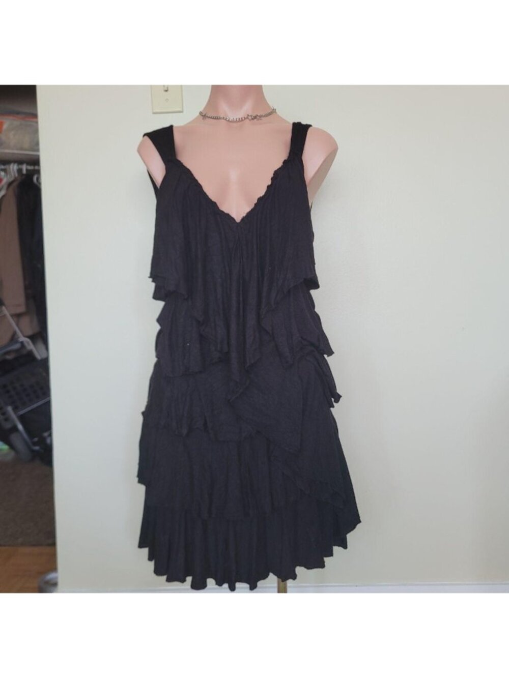 Blush Goth Coquette Deep V-Neck Ruffle Accordion Mini Dress (One Size)